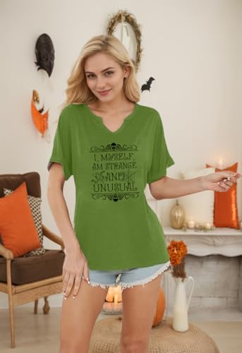 Halloween Shirts Women Horror Movie Graphic Tees I Myself Am Strange and Unusual Tshirts Spooky Gothic Fall V Neck Tops3