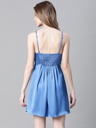 Image of oxolloxo Women V-Neck Shoulder Strap Sleeveless Nightwear Satin Dress