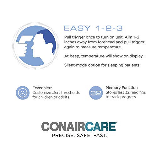 Conair Digital Thermometer For Adults And Kids, Forehead Thermometer, No Contact Infared Thermomter With Fever Alert And Memory Function #TOP2
