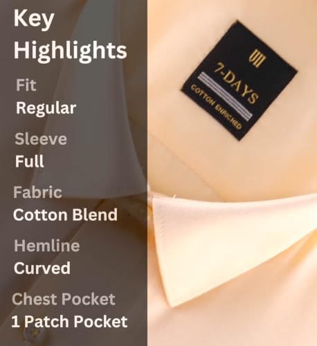 Image of 7-DAYS Men's Premium Formal Shirt - Cotton Rich, Regular Fit, Full Sleeve, with Pocket, Durable & Easy Care - Perfect for Office & Everyday Wear