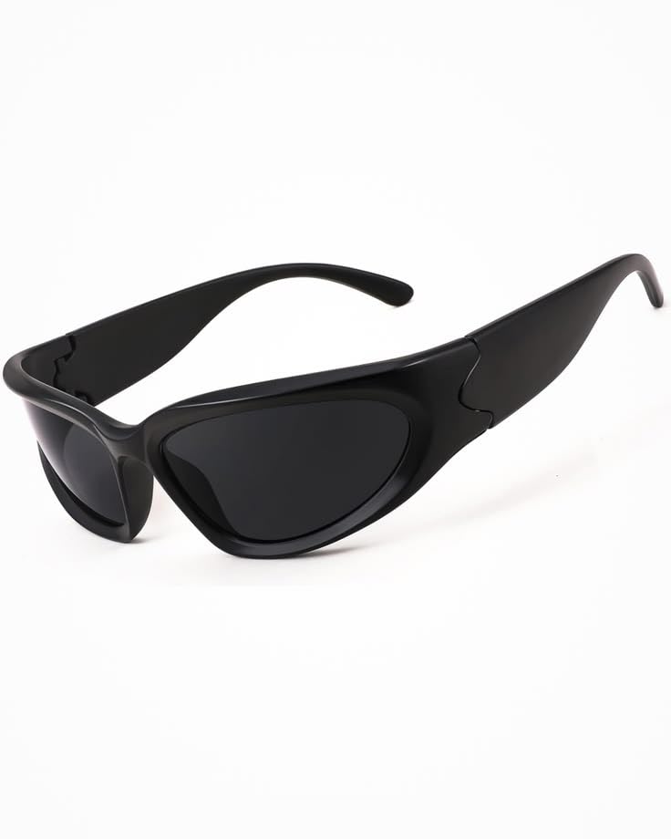 Y2K Wraparound Futuristic Rave Techno Party Sunglasses for Men & Women - Black | UV400 Protection | Lightweight Unisex Shades-image-46