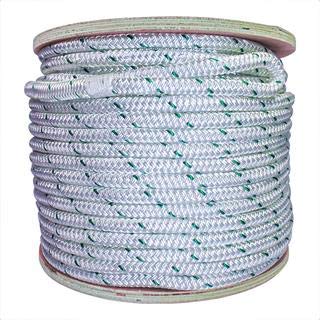 SGT KNOTS Double Braid Polyester Pulling Rope with Eye Loop for Marine & Winching (1/2" x 300ft, White w Green Tracers)
