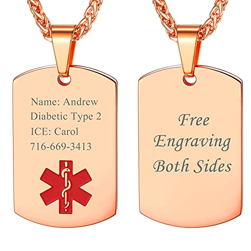 U7 Pingente de identificação médica de aço inoxidável banhado a ouro 18 K etiquetas de identificação personalizadas para cães de emergência em etiquetas clássicas/cruz/coração/colares