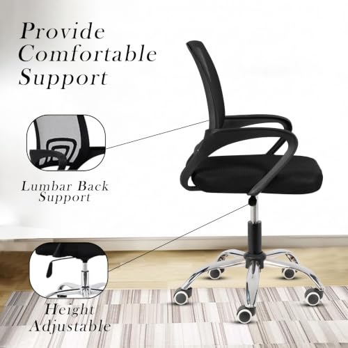 Image of Casa Copenhagen Mesh Mid Back Office /Study /Computer /Revolving /Desk Chair for Work from Home -Metal Base, Height Adjustable Seat- Jet Black & Black Handle