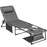 Flamaker Face Down Chaise Lounge Chair 5-Position Adjustable Sunbathing, Foldable Tanning Chair with Face& Arm Holes, Outdoor Recliner Chair for Pool, Beach, Patio, Lawn (Grey, 1 Pcs)