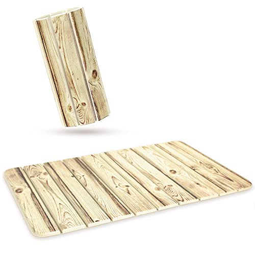 Tapis de Bain Diatomite en Terre de Diatomée - Séchage Rapide et Antidérapant - Enroulable pour un Gain de Place - 60 X 39 cm - Couleur Bois