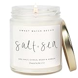 Sweet Water Decor Salt and Sea Candle - Sea Salt, Citrus, Amber, Musk, Beach Scented Soy Candles for Home - Coastal Decor for Beach Lovers - 9oz Clear Jar, 40 Hour Burn Time, Made in The USA