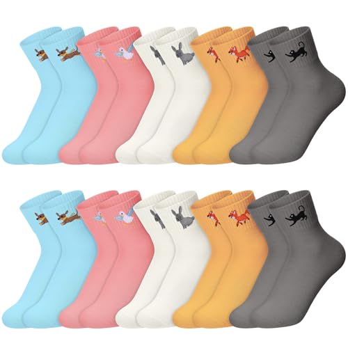 Image of Eurzom 10 Pairs Socks Womens Crew Elastic Ankle Length Cotton Socks Aesthetic Cute Lightweight Low Cut Gifts for Women