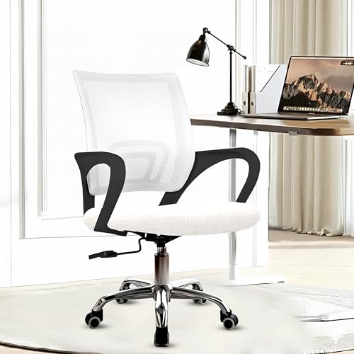 Image of Casa Copenhagen Mesh Mid Back Office /Study /Computer /Revolving /Desk Chair for Work from Home -Metal Base, Height Adjustable Seat- Dove White & Black Handle