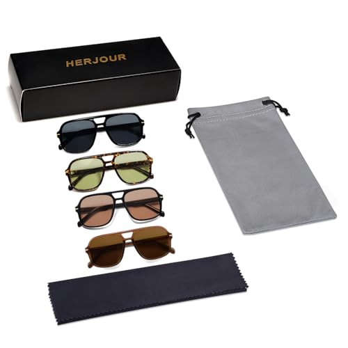 HERJOUR Retro Trendy Square Aviator Sunglasses Womens Mens 70s Classic Vintage Oversized Sun Glasses AR82173