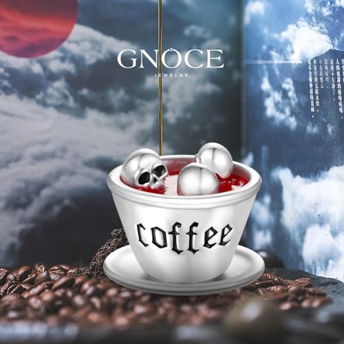 GNOCE Skull Coffee Cup Charm Sterling Silver Bead Halloween Charm Fit Bracelet/Necklace for Women Wife/Jewelry Gift3