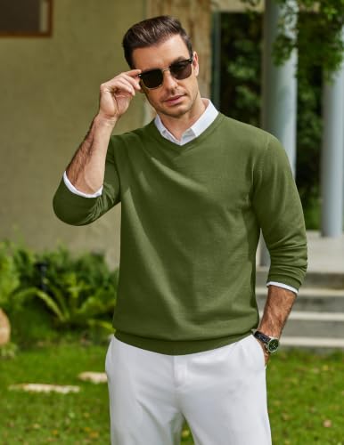 Image of COOFANDY Mens Casual V Neck Sweater Knit Slim Fit Long Sleeve Pullover Top