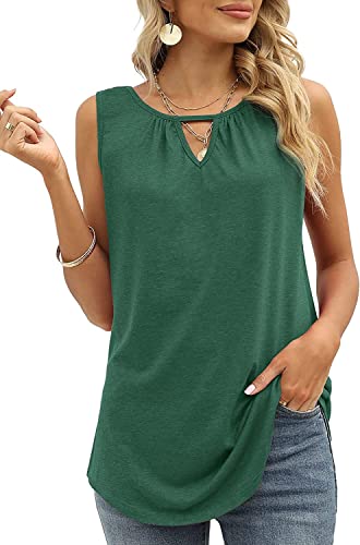 Cuptacc Tunika Damen Sommer Tank Top Lockere Lässig Sport Oberteile Ohne Ärmel Schlüsselloch Ausschnitt T-Shirt Grün Groß L 42-44