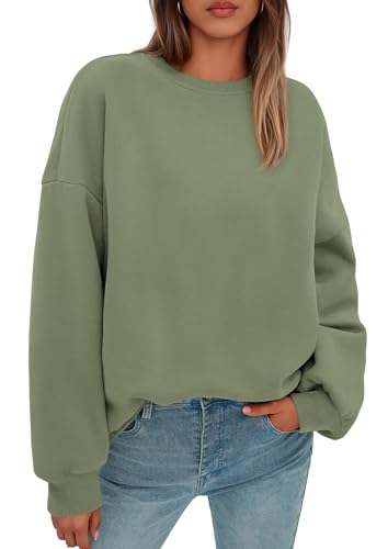 PRETTYGARDEN Sweatshirt for Women Oversized Crewneck Long Sleeve Pullover Fleece Top 2026 Fall Winter Fashion Outfits Clothes (Forest Green Large)