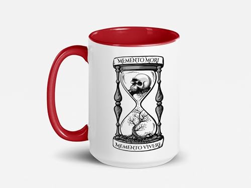 Taza cerámica Memento Mori 15 oz blanco y rojo miniatura 1
