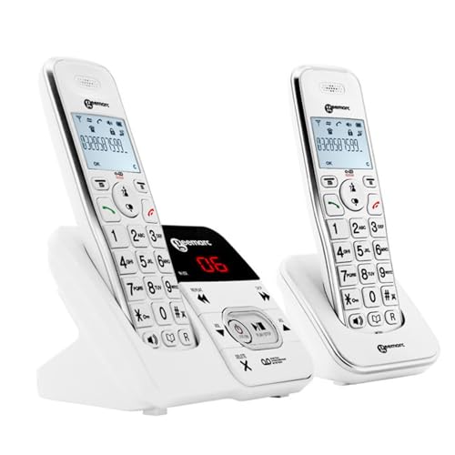 Geemarc Amplidect 295 Twin - Loud Cordless DECT Phone and Additional Handset with Answer Machine and Big Buttons for the Elderly - Low to Medium Hearing Loss - Hearing Aid Compatible - UK Version