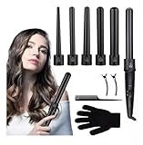 Rizador de Cabello, 5 en 1 Ferro para el Cabello con Temperatura Ajustable, Rizador de Pelo Cerámica con Guantes, Pinzas...
