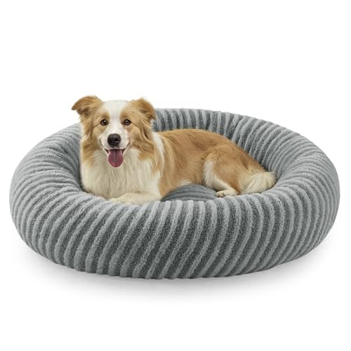 Pawk Medium Donut Dog Bed-Round Dog Cat Bed Fill Particle Memory Sponge&Cotton, Calming Puppy Beds Machine Washable with Teddy Plush&Zipper, Fit 20lbs Dachshund, 59x59x20cm