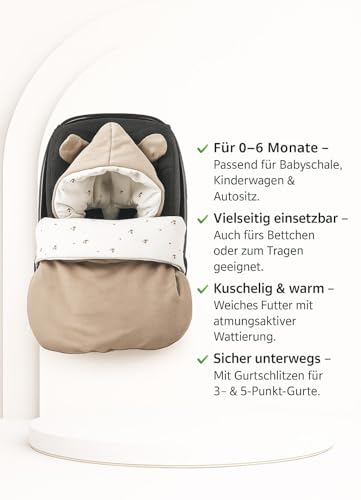BABYFUßSACK für Babyschale Frühling Herbst Übergang warm mit Füllung, Einschlagdecke Fußsack Schlafsack Baby Kinderwagen Bett Wiege GANZJÄHRIG beige
