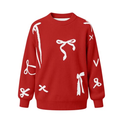 Girls Bow Christmas Sweater Cute Ribbed Crweneck Pullover Sweaters 5-16Y - image 6