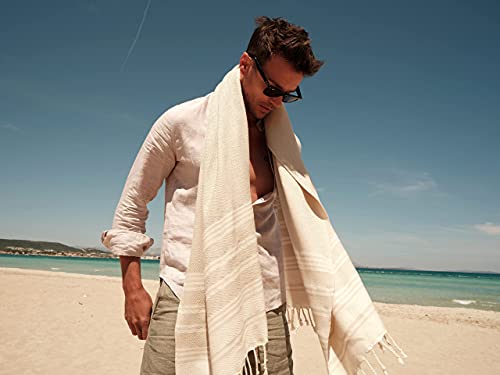 Smyrna Mediterranean Series Original Turkish Beach Towel | 100% Cotton, Prewashed, 37 X 71 Inches | Peshtemal And Turkish Bath Towel For Spa, Beach, Pool, Gym And Bathroom (Beige) #TOP1