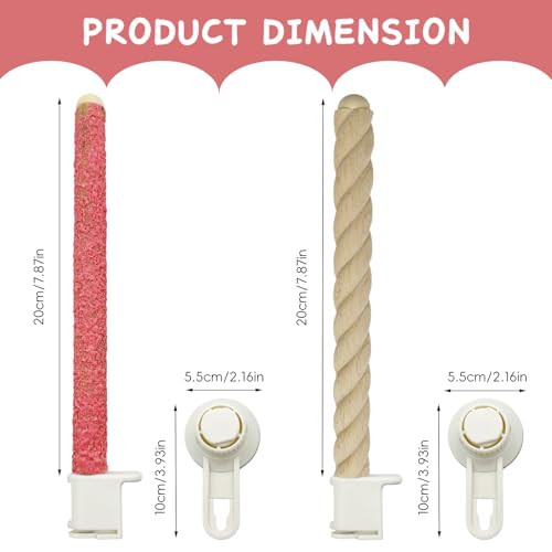Image of 2Pcs Bird Perch Stand with Suction Cup, Wooden Parrot Shower and Window Perch Stand, Wall Bath Car Travel Perch Stand for Small and Medium Bird