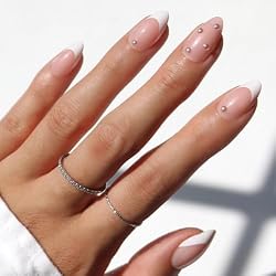 Glamnetic Press On Nails - Short Almond, Glossy Fake Nails 30 Pc Full Kit | Everyday Pearl press on nails in 15 sizes. French tip glue-on set. Waterproof, chip-resistant, up to 2 weeks wear
