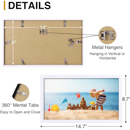 decorUhome 8x14 Picture Frames Collage Wall Decor, Display 3Pcs 4x6 Photos with Mat or 1Pcs 8x14 Unmatted, 3 4x6 Collage Picture Frames for Wall Mounting, White