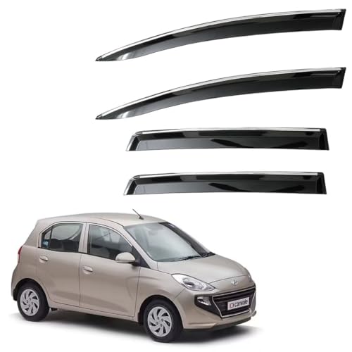 Image of CAR SAAZ Unbreakable Chrome Smoke Door Visor for Santro (2018-2022)| Premium Sun, Rain Wind Deflector Chrome Strip Side Door Rain Visor - Set of 4 Pcs