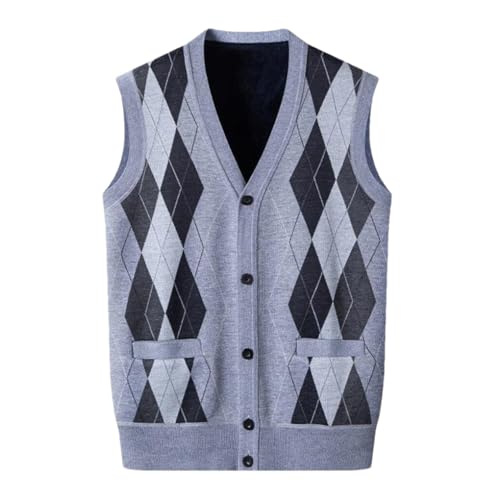 Fulbant Men Classic V-Neck Sweater Vests Argyle Sleeveless Cardigan Button Down Knit Vest M07 Wine Red Xxxl2