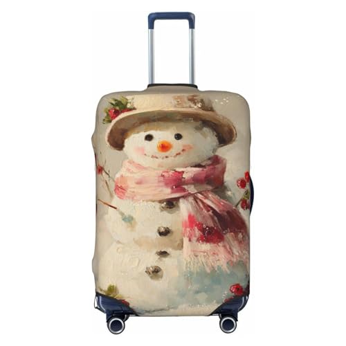 Snowman With Hat Scarf Red Berries Elastic Travel Luggage Covers Dustproof Scratch-Resistant Suitcase Protector Fit 22-24 Inch