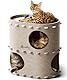 DownyPaws Katzenhöhle aus Filz, 2-stöckige Katzenbett, 50 x 33 x 50 cm Schloss Katzenhaus zum Spielen, Warmes Design, Schutz der Katzennägel, Beige
