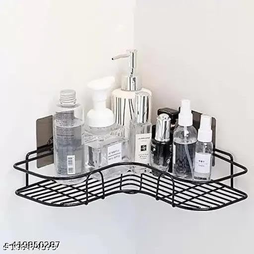 1PCS Packing Wall Mounted Self-Adhesive Bathroom Corner Shelf/Kitchen Rack & Holder - Bathroom Accessories (Material-GI Metal, Powder Coated Finish, Black, Pack of 1)|DEV-ENT-P282 1