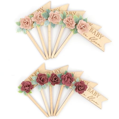 Baby in Bloom Wooden Cake Toppers, Floral Cupcake Topper3.46 x