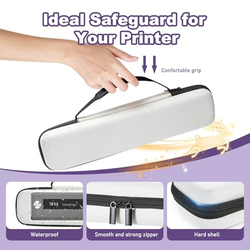 Image of Tattoo Case, Compatible with Phomemo TP88 /M08F /TP81 /TP83 A4 Portable Printer&Tattoo Machines, for Travel Printer Storage Papers & USB Cable, Shockproof (Case Only), White