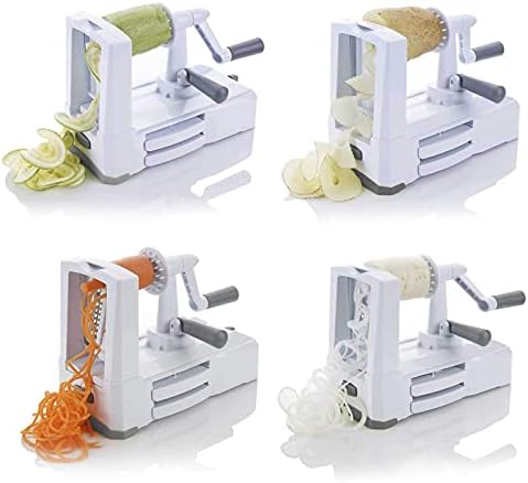 Spiralizer Ultimate 10 Strongest-and-Heaviest Duty Vegetable Slicer Best Veggie Pasta Spaghetti Maker for Keto/Paleo/Gluten-Free, With Extra Blade Caddy & 4 Recipe Ebook White