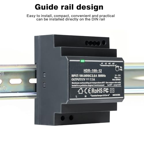 Image of Jadeshay DIN Rail Power Supply, 100W 12VDC 7.1A Switching Power Supply with Overload Protection and Stable DC Output (HDR-100-12)