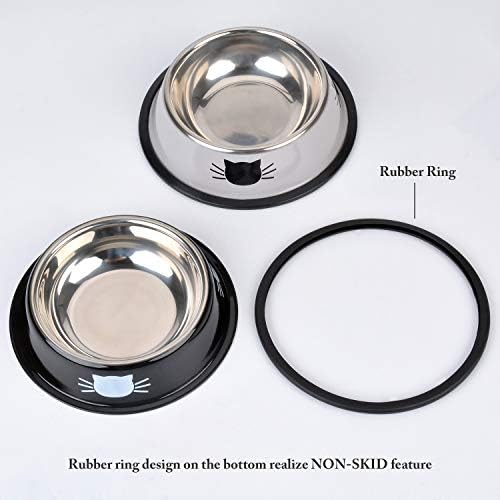 Cat Bowls, Legendog 2 Pcs Food Grade Feeding Bowl Cat Stainless Steel Non-slip Cats Bowl Cat Bowl Set | Food Bowl Cat | Cat Water Bowl | Pet Bowls for Cats | for Cats (Grey)