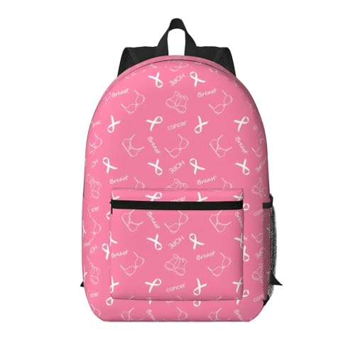 Breast Cancer Awareness Fashionable Daypack 17 Inches Zippers Backpack Double Shoulder Bag for Women Men