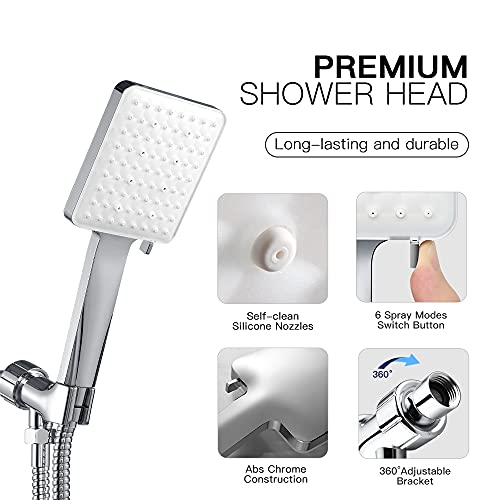 High Pressure Shower Head With Handheld - Modern Square Handheld Shower Heads - 6 Settings Detachable Shower Head With Hose, Change Settings Much Easier Than The Twist Ones, Shower Accessories, Chrome #TOP5