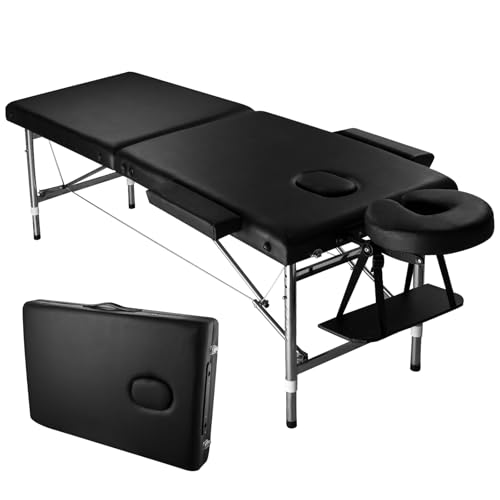 cozypony Massage Table Portable Height Adjustable Massage Bed Foldable Spa Lash Tattoo Esthetician Bed 24 Wide Aluminum 2 Fold with Carrying Bag Black