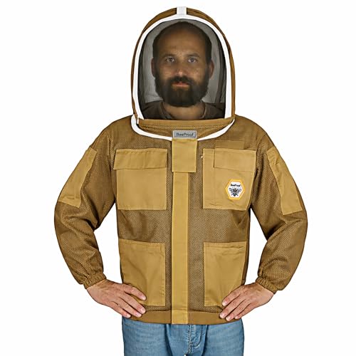 Bee Jacket Mesh Ventilation for Professional Beekeeper's Total Protection - Light Weight - YKK Zipper with Carring Bag 2 Veil Options (Fencing & Round) BP-401 (Brown - XL) by Bee Proof - Image 7