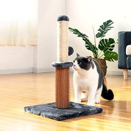 VANTHEIR Cat Scratching Post Tower, 52cm Tall Sisal Cat Claw Scratcher for Small Cats, Perfect for Indoor Kitten Cat Activity Center with Danging Ball , Square Cactus Cat Scratcher (Light Grey)