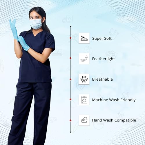 Image of Robustt Classic Scrub Suit Set For Women - Navy Blue (Extra Small) | Uniform For Doctors | Cotton Fabric | Ultimate Comfort and Breathability | Adjustable Fit | Multiple Pockets | V-Neck