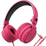 RockPapa Stereo Adjustable Foldable Headphones Lightweight Headband Headsets with Microphone 3.5mm for Cellphones Smartphones iPhone Tablets Laptop Computer Mp3/4 DVD (Black/Pink)