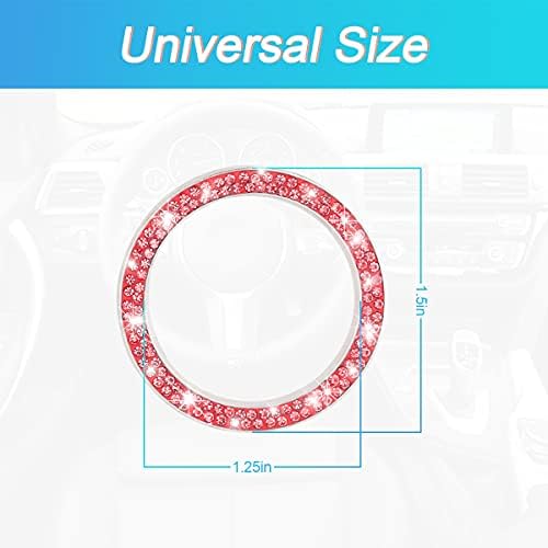 Car Bling Crystal Rhinestone Engine Start Ring Decals, 2 Pack Car Push Start Button Cover/Sticker, Key Ignition Knob Bling Ring, Sparkling Car Interior Accessories for Women (Red) - 1