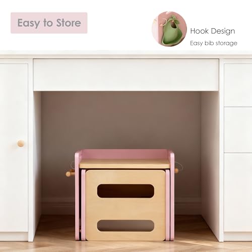 Image of Montessori Weaning Table and Chair Set, Adjustable Toddler Table, Pink | Adjustable Wooden Design for Meals, Learning, Play, and Everyday Routines
