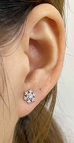 18G Cz Snowflake Flower Small Stud Earrings For Women Teen Girls Little Girls Cartilage Tragus Helix S925 Sterling Silver Barbell Screw Back Hypoallergenic Piercing Fashion Cute Tiny Delicate Jewelry Gifts Bff Daughter Xmas 8Mm (Silver) #TOP5