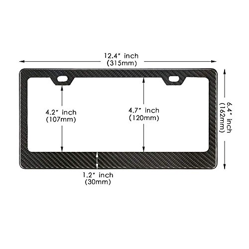 Karlor 100% Real Carbon Fiber License Plate Frame 2 Holes Black Licenses Plates Frames,Car Licence Plate Covers Holders Slim Design with Chrome Screw Caps Tool Kit for US Vehicles(1PCS)