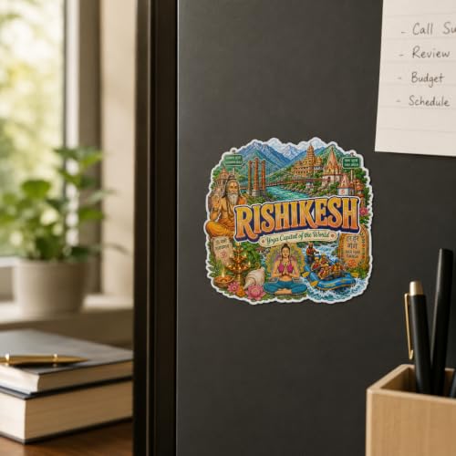 Image of Zesta Wooden Fridge Magnets Set | Refrigerator Decor Magnets for Kitchen | India Souvenir Fridge Magnet Collection | Wooden Magnet for Fridge Door Decoration (Rishikesh)